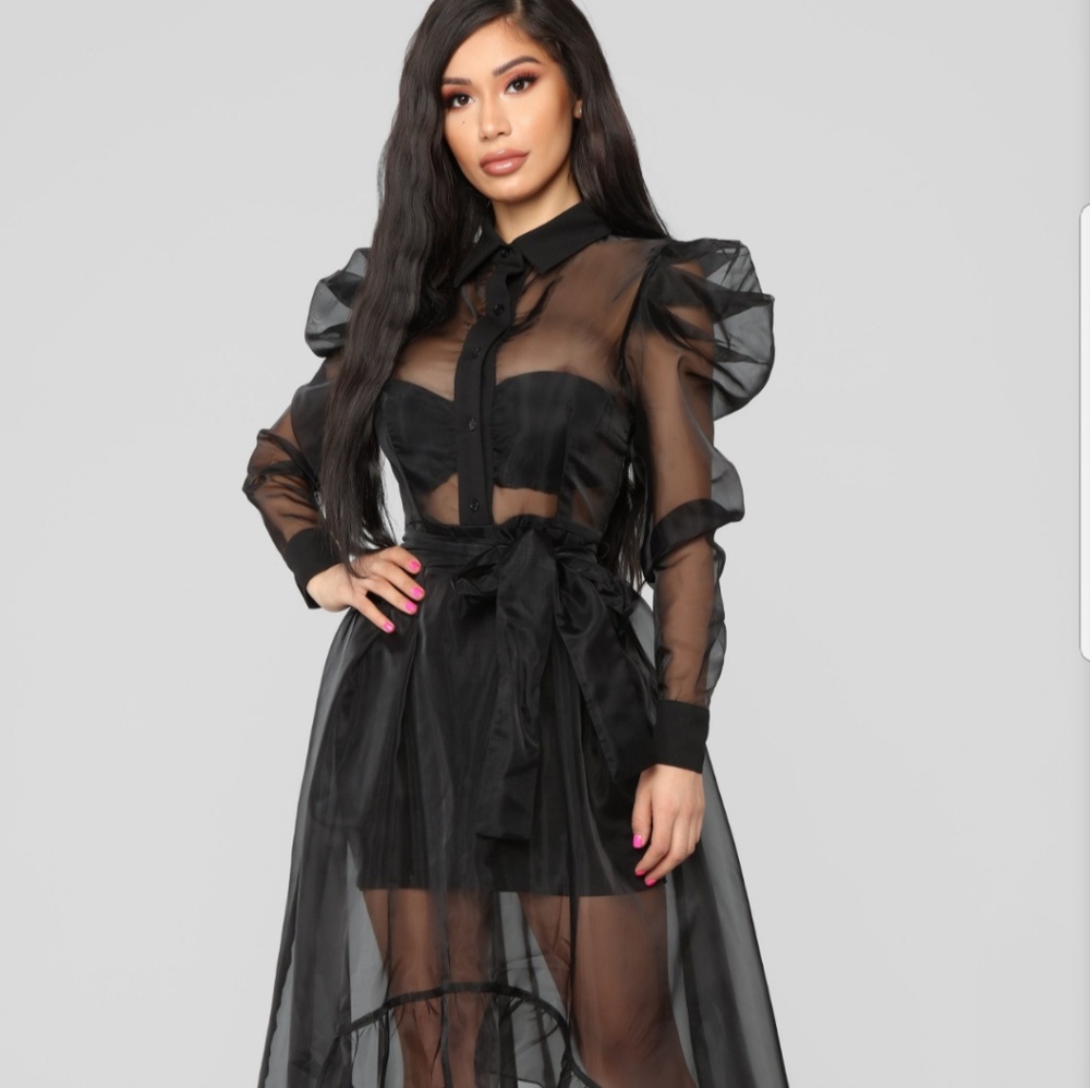 Fashion Nova Black Sheer High-Low Dress
